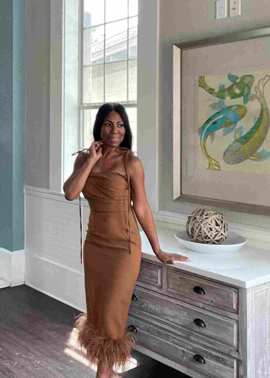 Feather Trim Midi