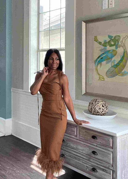 Feather Trim Midi