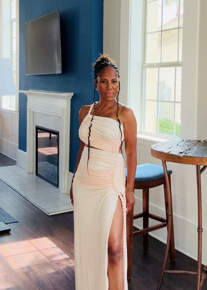 One Shoulder Ruched Cutout Dress